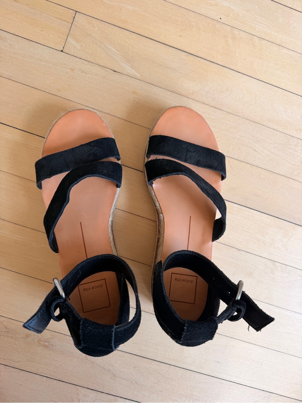 Dolce Vita Black Suede Espadrille Wedge Sandals